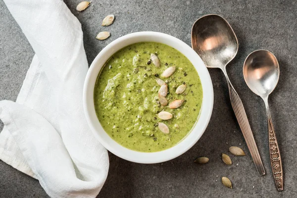 Top view of homemade fresh vegetable creamy soup in bowl — Stock Image Top View Homemade Fresh Vegetable Creamy Soup Bowl Royalty Free Stock Images