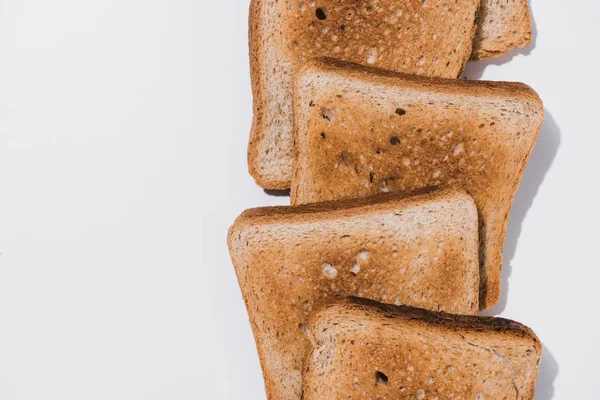 Vue Dessus Pile Toasts Croquants Sur Surface Blanche — Photo