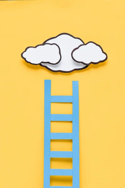 Top View Paper Ladder Clouds Yellow Background Setting Goals Concept — Stock Photo, Image