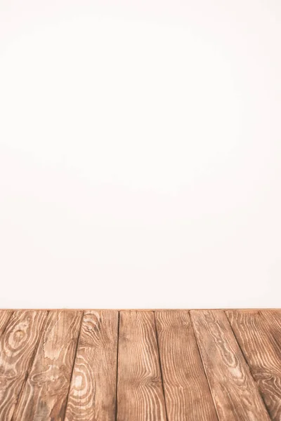 Beige Wall Rustic Wooden Table — Stock Photo, Image