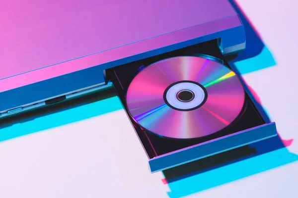 Close up view of dvd player with disk — Stock Photo