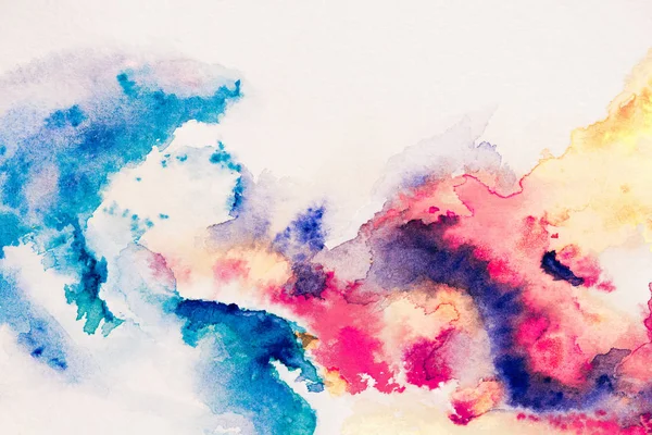 Abstract colorful painting with blue, red and yellow watercolor watercolor paints on white background — Stock Photo