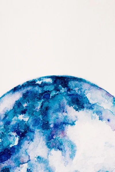 Partial view of planet made of blue watercolor paint on white background — Stock Photo