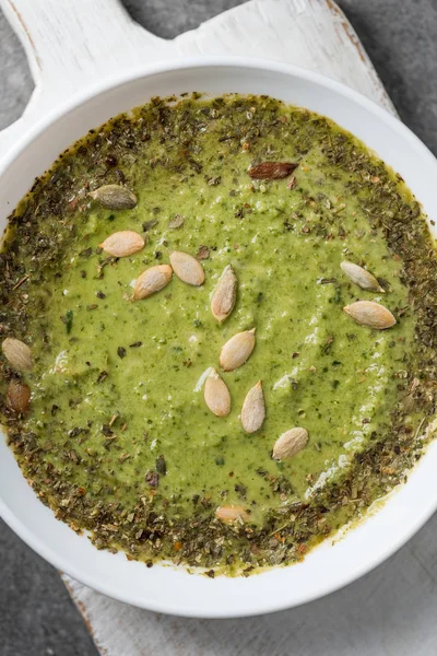 Close up of homemade vegetable creamy soup — Stock Photo