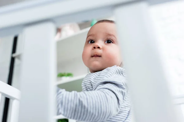 Close Portrait Adorable Little Child Baby Cot — Free Stock Photo