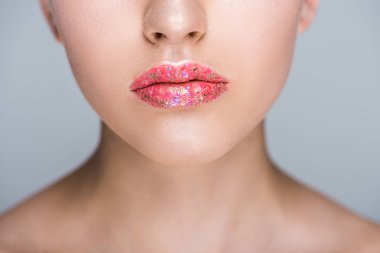 olan glitter gri izole dilinde kadın kırpılmış görüntü