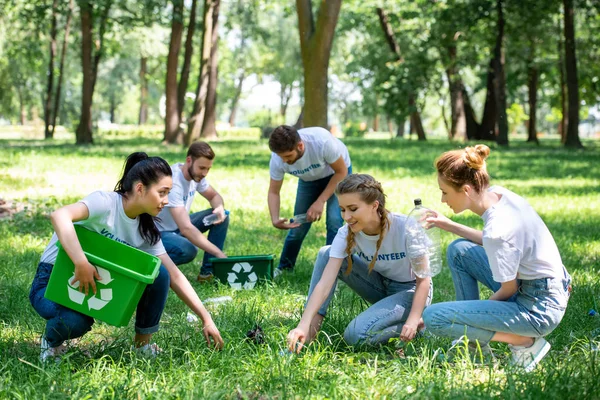 Junge Freiwillige Säubern Gemeinsam Grünen Park — Stockfoto