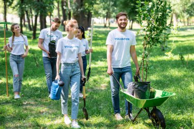 gönüllü ve birlikte parkta ağaç dikim mutlu arkadaşlar