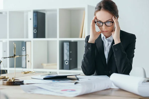 Financier Working Table Office Having Headache — Stock Photo, Image