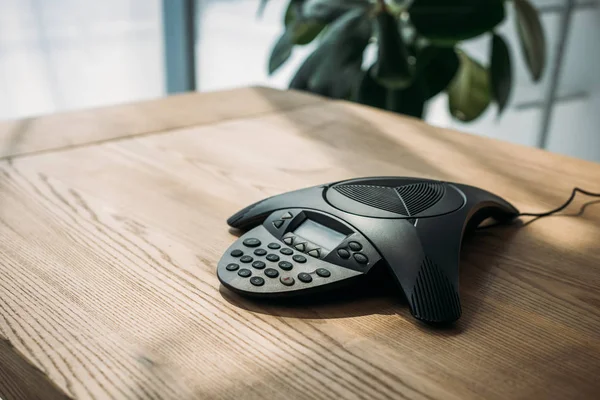 Conference Phone Wooden Table Office — Stock Photo, Image