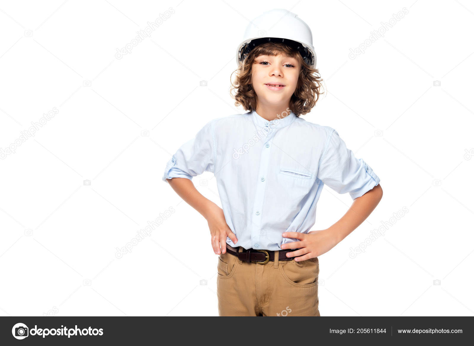 Schoolboy Costume Architect Helmet Isolated White — Stock Photo
