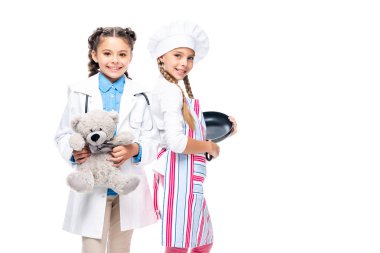 Doktor ve beyaz önlük ve önlük beyaz izole Daimi Şef kostümleri okul