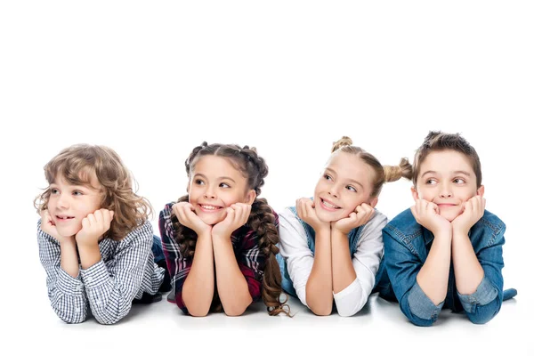 Classmates Resting Chins Hands Looking Away Isolated White — Stock Photo, Image