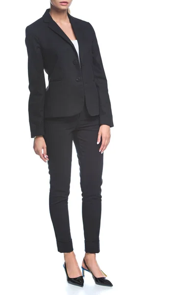 Cropped Shot Young Businesswoman Stylish Black Suit Isolated White — Free Stock Photo