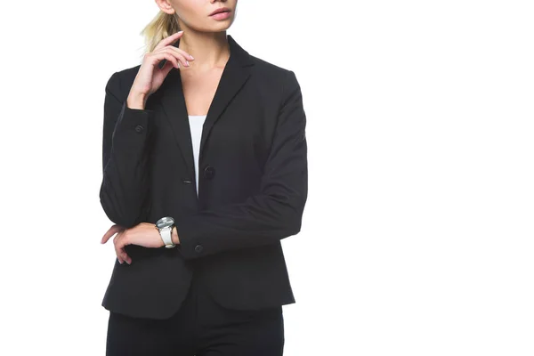 Cropped Shot Young Businesswoman Black Suit Isolated White — Free Stock Photo