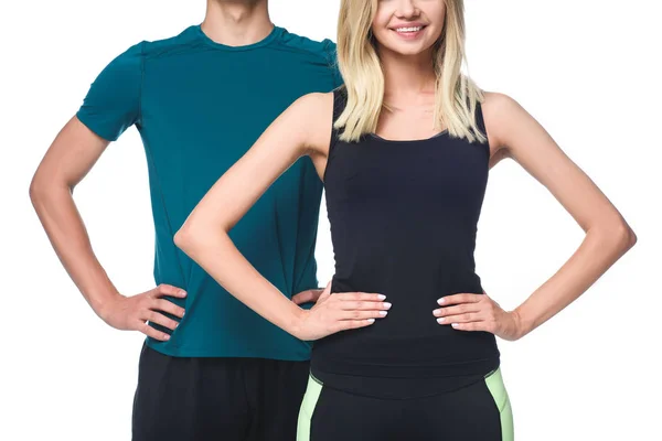 Cropped Shot Young Sporty Couple Arms Aimbo Isolated White — Stock Photo, Image