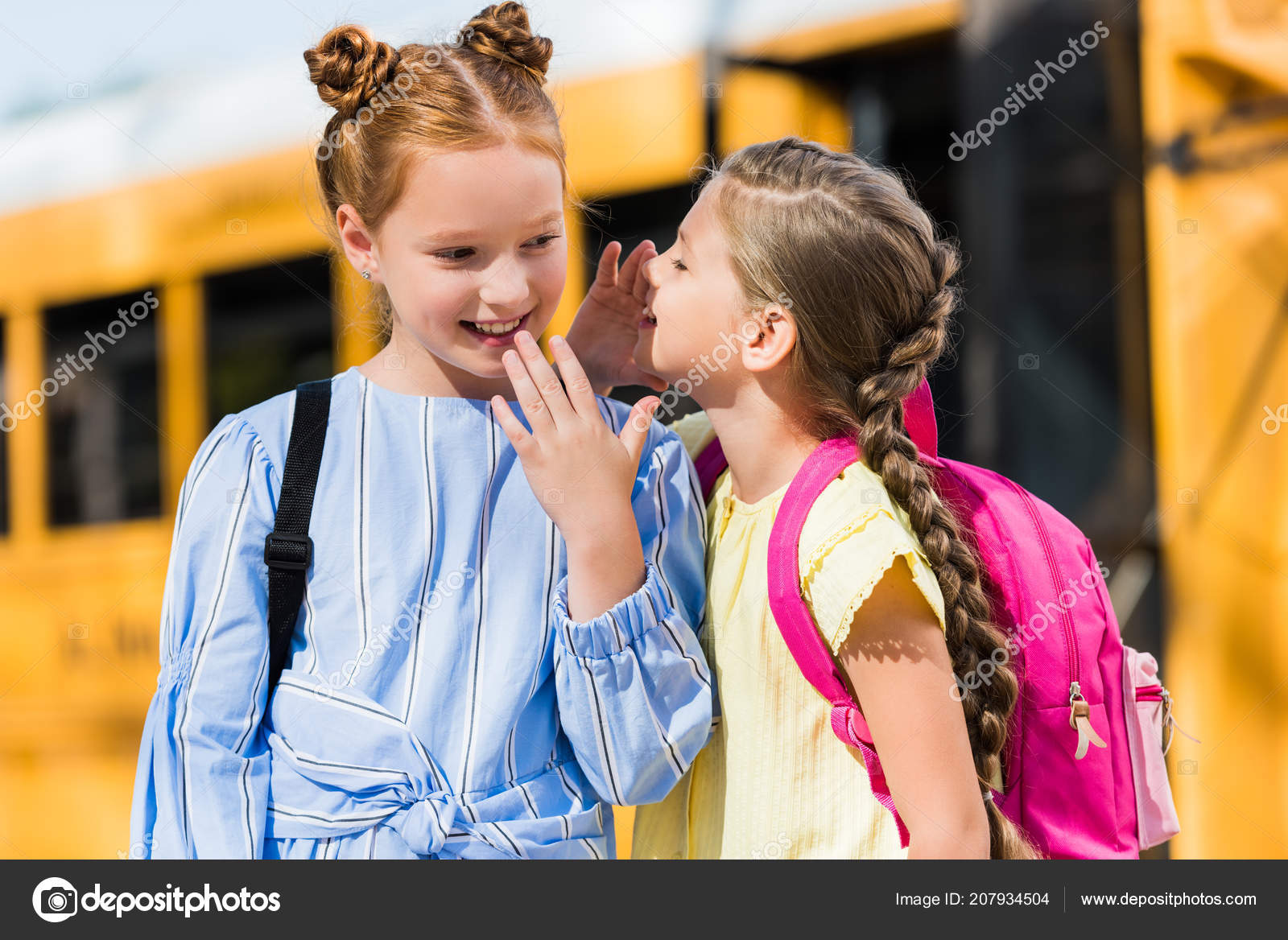 Adorable Little Schoolgirls Gossiping Front School Bus Stock Photo Image By C Allaserebrina Adorable Little Schoolgirls Gossiping Front School Bus Stock Photo Image By C Allaserebrina