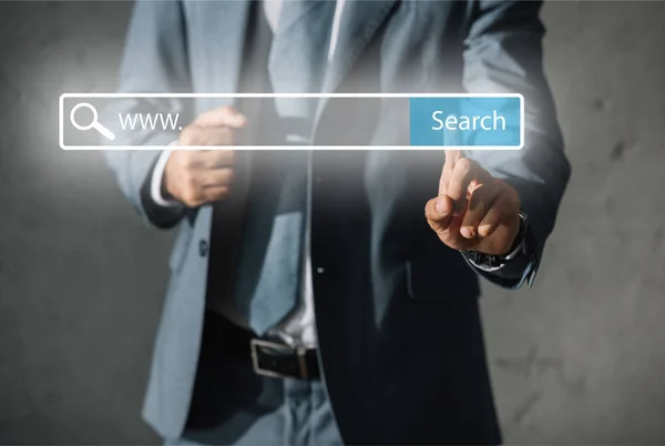 Cropped View Developer Formal Wear Touching Website Search Bar — Stock Photo, Image