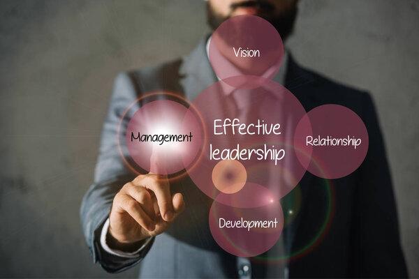 cropped view of businessman touching effective leadership plan