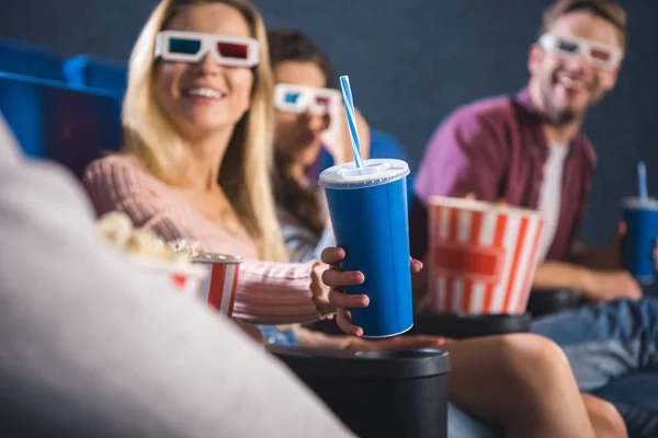 Partial View Cheerful Friends Watching Movie Together Cinema — Stock Photo, Image