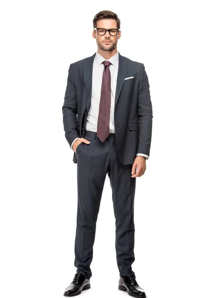Handsome Young Businessman Jacket Looking Camera Isolated White — Stock Photo, Image