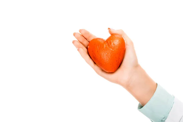 Beskuren Bild Kvinnliga Läkare Håller Hjärtsymbolen Isolerad Vit — Gratis stockfoto