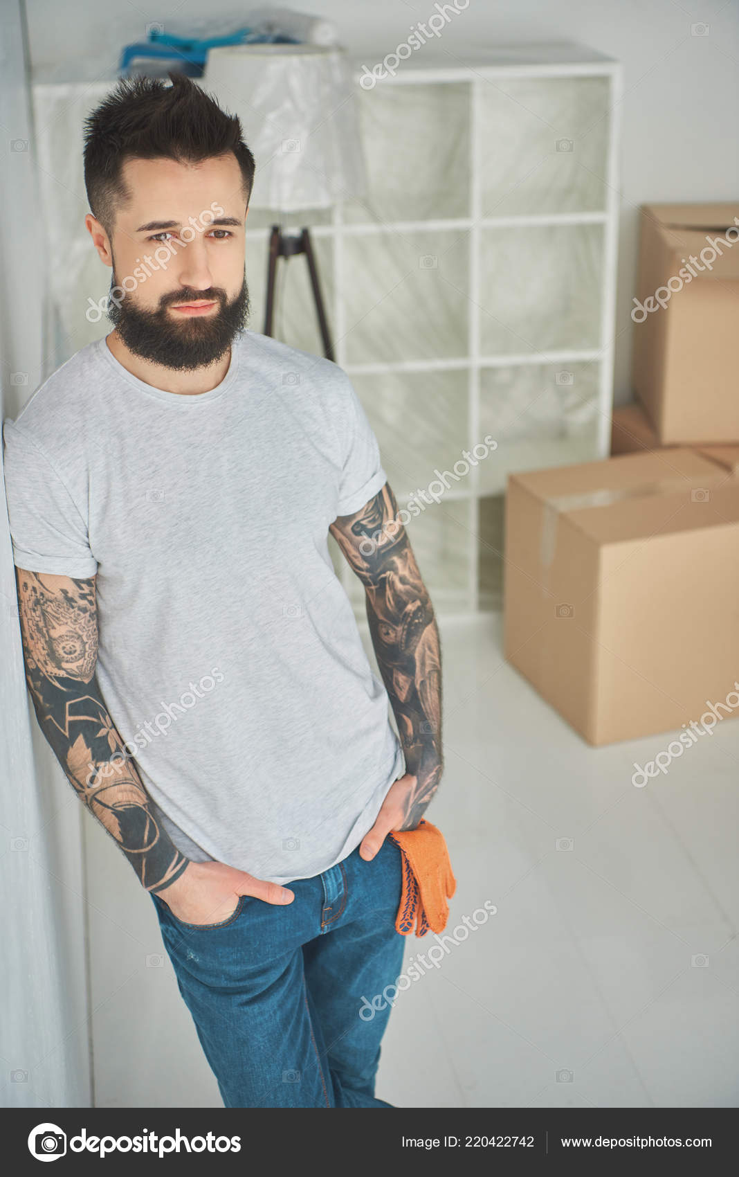 Handsome Bearded Tattooed Man Standing Hands Pockets New House — Free Stock Photo © AllaSerebrina #220422742 Handsome Bearded Tattooed Man Standing Hands Pockets New House — Free Stock Photo © AllaSerebrina #220422742