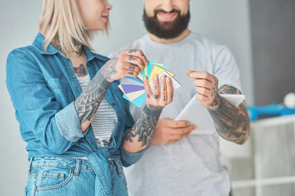 Cropped Shot Happy Young Couple Choosing Colors House Repair — Stock Photo, Image