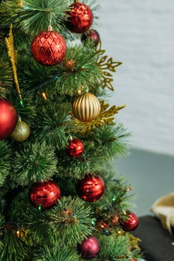 close-up shot of beautiful decorated christmas tree clipart