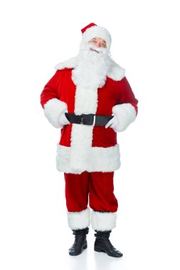 beyaz izole kırmızı kostümlü Noel Baba kılığında sakallı