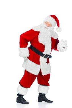 komik Noel Baba beyaz izole kırmızı kostümlü yürüyüş