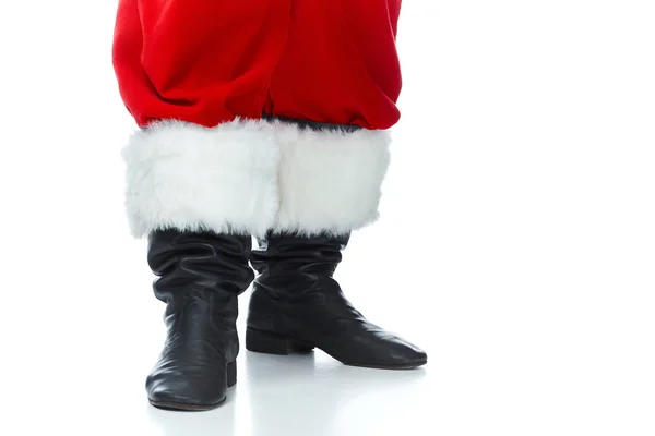 Vista Cortada Santa Claus Posando Botas Isoladas Branco — Fotografia de Stock