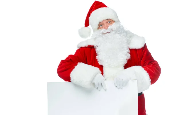 Kerstman Met Een Leeg Bord Geïsoleerd Wit — Gratis stockfoto