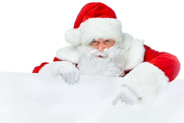 Bearded Santa Claus Pointing Blank Board Isolated White — Stock Photo, Image