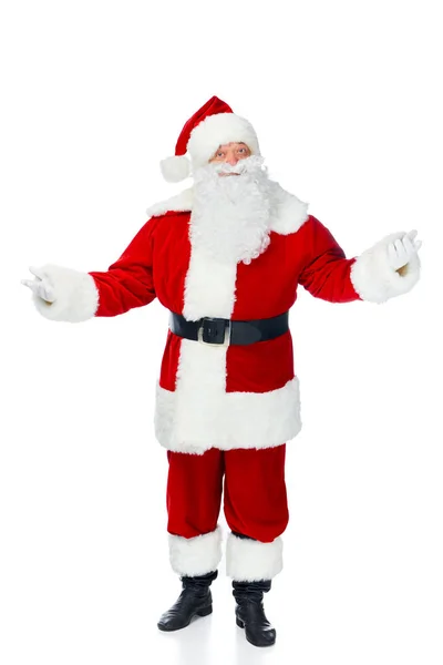 Święty Mikołaj Gestem Wzruszając Ramionami Białym Tle — Darmowe zdjęcie stockowe