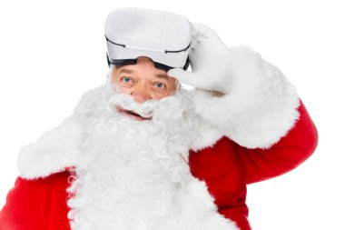 mutlu sakallı Noel Baba beyaz izole vr kulaklık ile