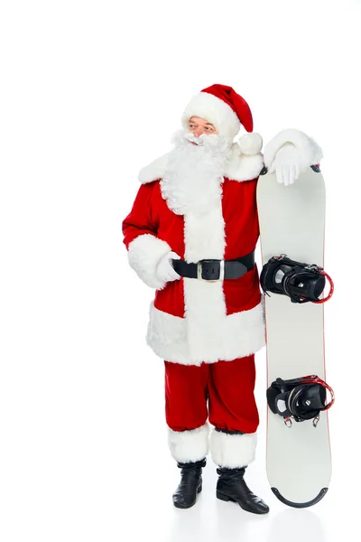 Santa Claus Confiado Pie Con Snowboard Aislado Blanco — Foto de stock gratis