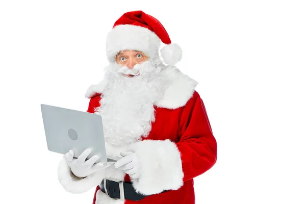 Vousy Santa Clause Pomocí Přenosného Počítače Izolované Bílém — Stock fotografie zdarma