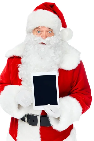 Santa Claus Presenting Digital Tablet Copy Space Isolated White — Stock Photo, Image