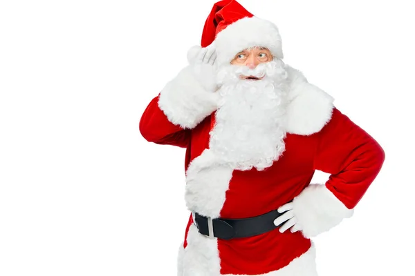 Santa Claus Listening Something Isolated White — Stock Photo, Image