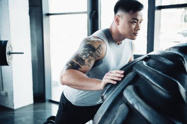 ağır lastik spor salonunda saygısız genç sporcu odaklı