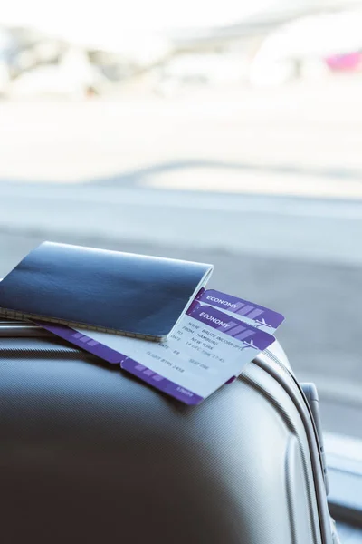 Close Passport Air Tickets Travel Bag Airport — Free Stock Photo