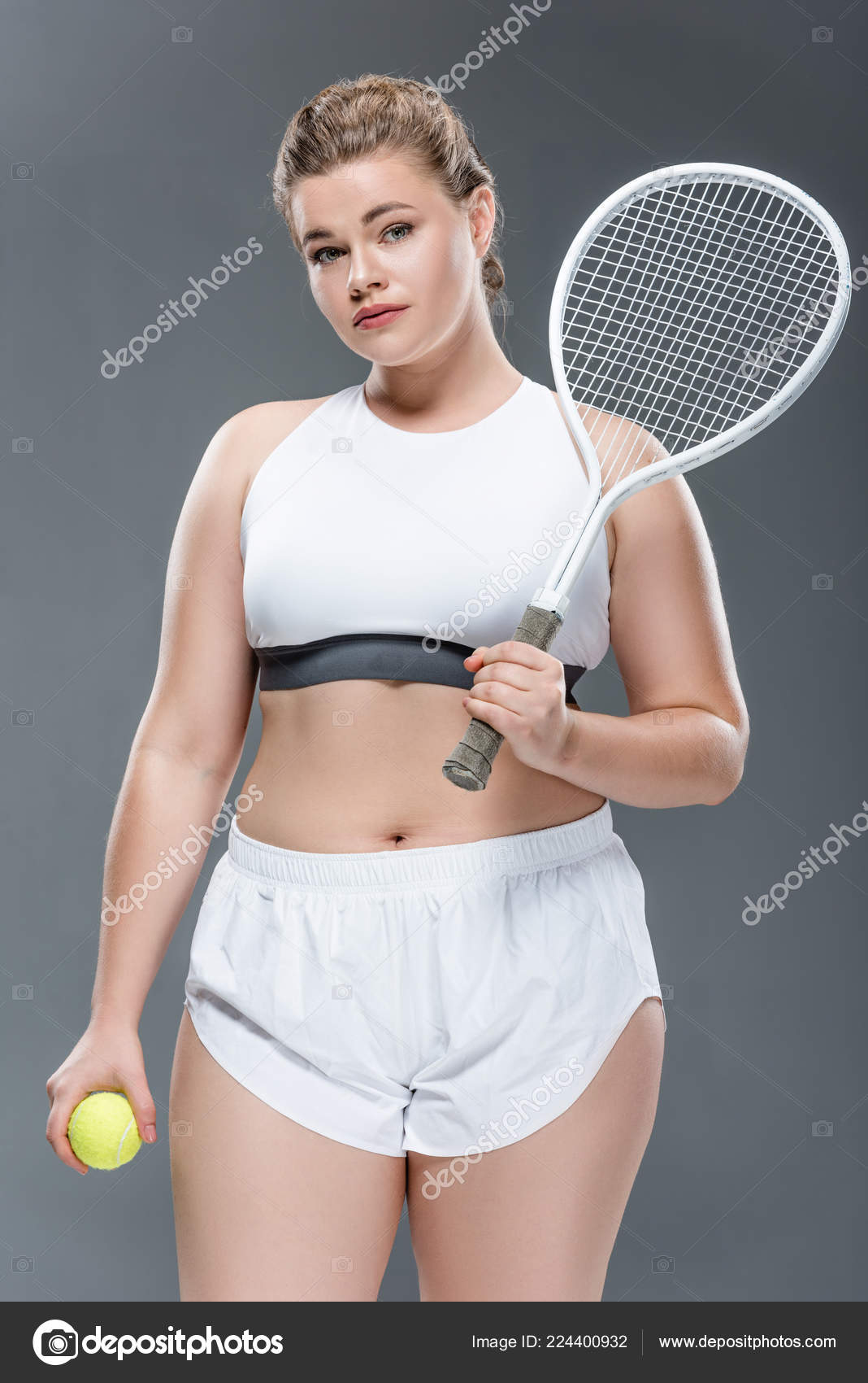 Attractive Overweight Woman Holding ...