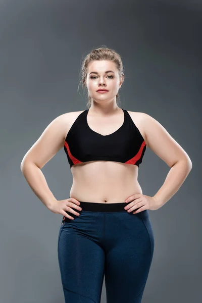 Beautiful Young Overweight Woman Sportswear Standing Hands Waist Looking Camera — Stock Photo, Image