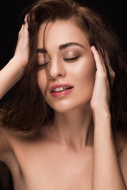 siyah izole güzel şehvetli genç kadın portresi