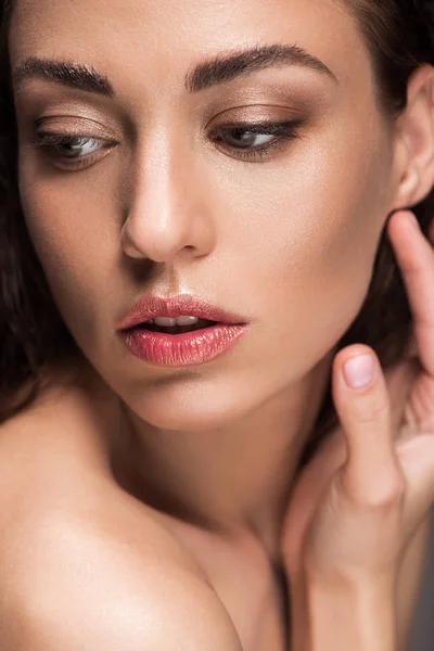 Retrato Mujer Tierna Atractiva Con Piel Perfecta — Foto de Stock