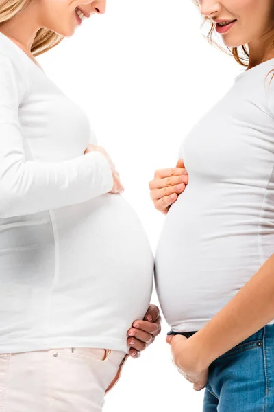 Abgeschnittene Ansicht Von Lächelnden Schwangeren Die Eng Beieinander Stehen Isoliert — Stockfoto