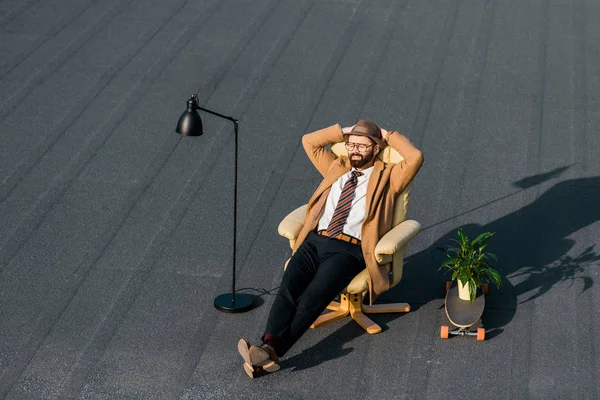 Adult Businessman Coat Resting Armchair Daytime — Stock Photo, Image
