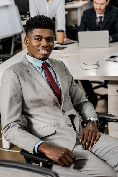 Smiling African American Businessman Looking Camera Workplace Office — Stock Photo, Image