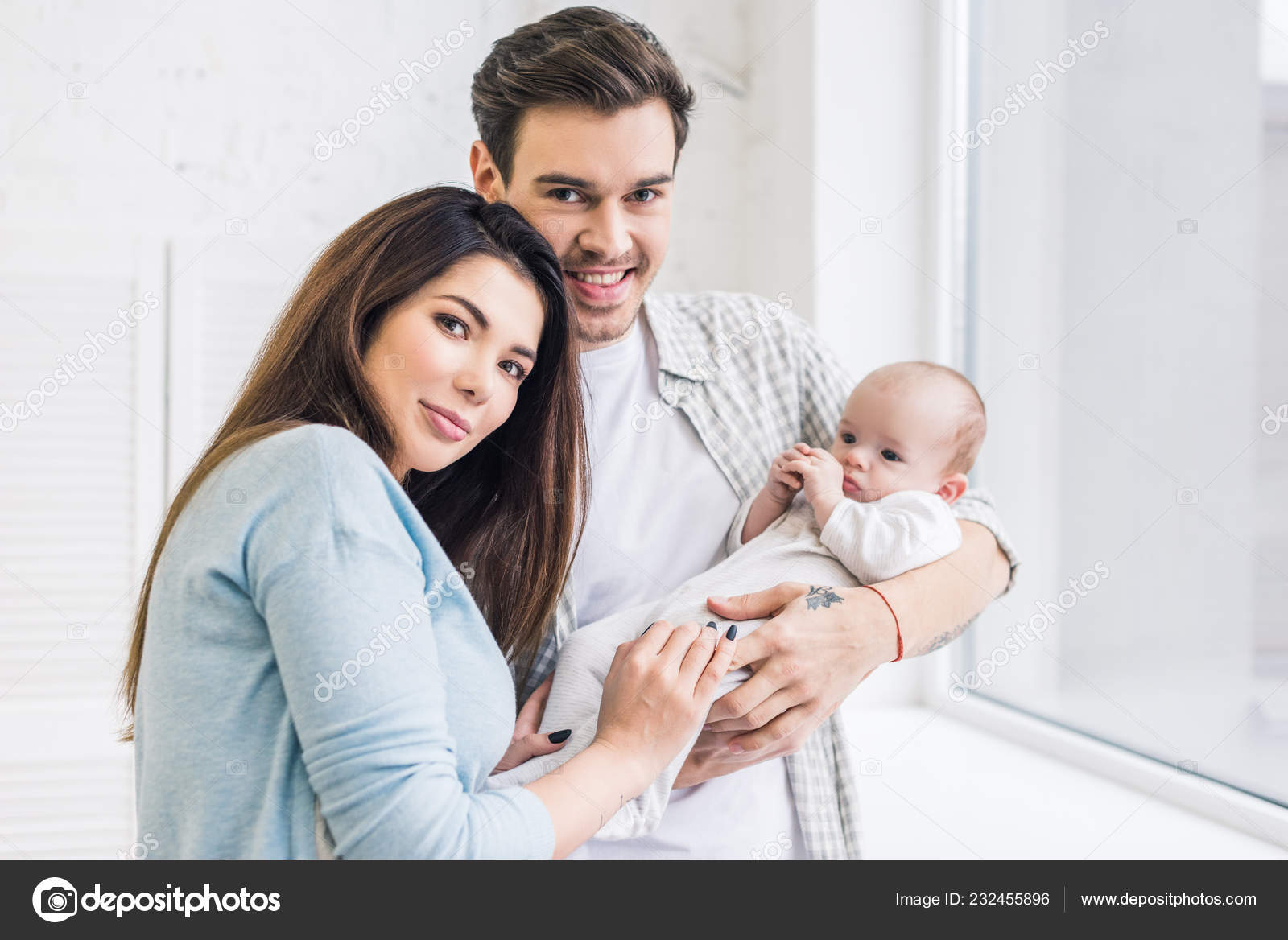 Portrait Young Parents Baby Home Stock Photo By C Allaserebrina